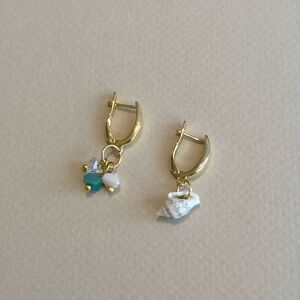Anthropologie Gold Huggie Earrings with Shell, Turquoise and White Charms